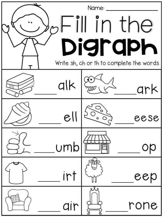 Digraph Worksheet Packet - Ck, Ch, Sh, Th, Wh, Ph