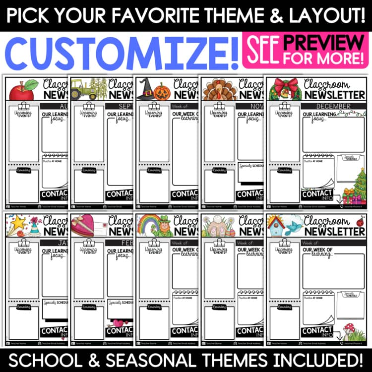 Editable Classroom Newsletters Monthly Weekly Templates for Parent Communication