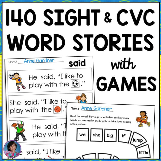 Kindergarten 1st Grade CVC & HFW Fry Sight Word Practice Reading Passages & Game