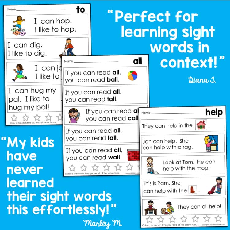 Kindergarten 1st Grade CVC & HFW Fry Sight Word Practice Reading Passages & Game