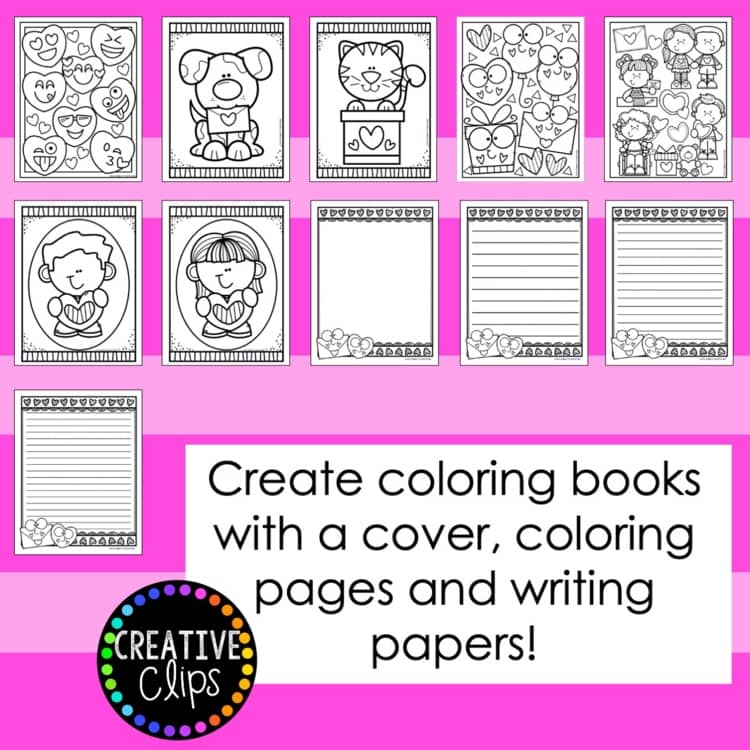 Valentine's Day Coloring Pages, Sheets of Valentine Clipart {Coloring Book}