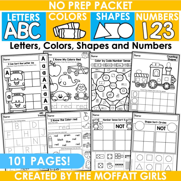 Alphabet Numbers Shapes Colors Letters Tracing Worksheets Preschool Kindergarten
