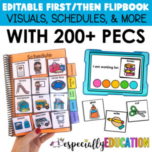 First Then Board & Visual Schedule Flipbooks (EDITABLE) for Special Education