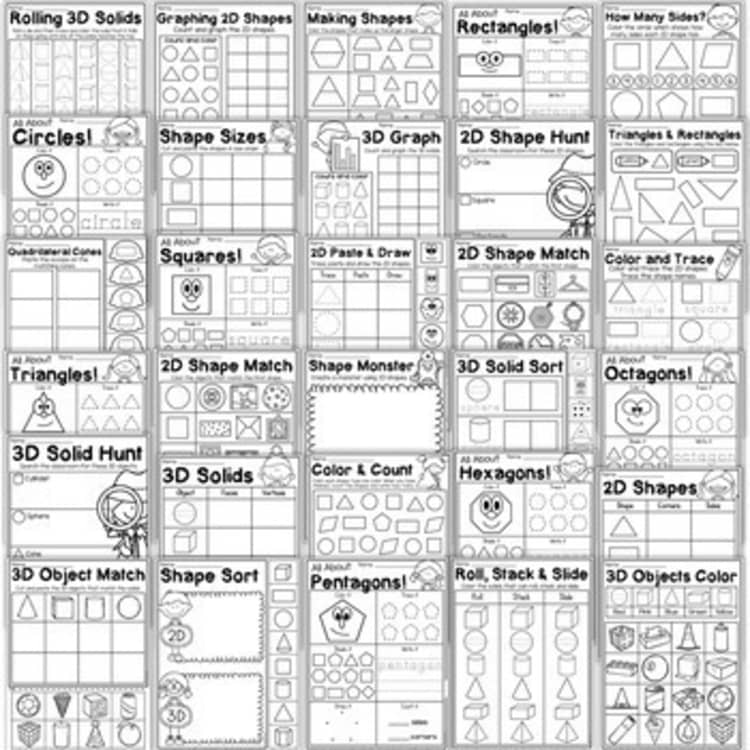 Kindergarten Math Worksheet Bundle - Addition, Subtraction, Place Value, Shapes