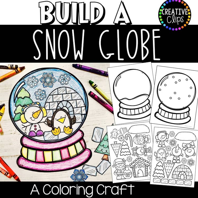 Build a Snow Globe New Year Winter Christmas Craft Activities: Coloring Pages