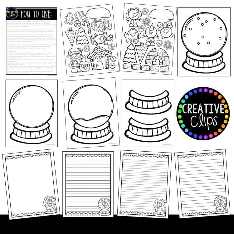 Build a Snow Globe New Year Winter Christmas Craft Activities: Coloring Pages
