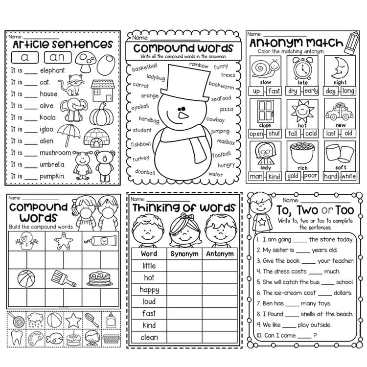 Grammar Worksheet Bundle - Nouns, Adjectives, Verbs, Punctuation and more!