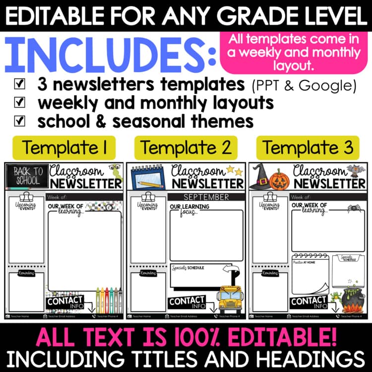 Editable Classroom Newsletters Monthly Weekly Templates for Parent Communication
