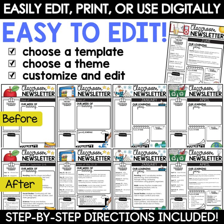 Editable Classroom Newsletters Monthly Weekly Templates for Parent Communication