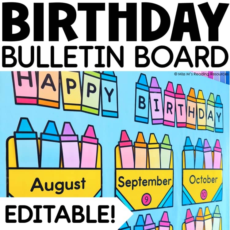 Classroom Decor Birthday Bulletin Board EDITABLE Crayon Happy Birthday Display
