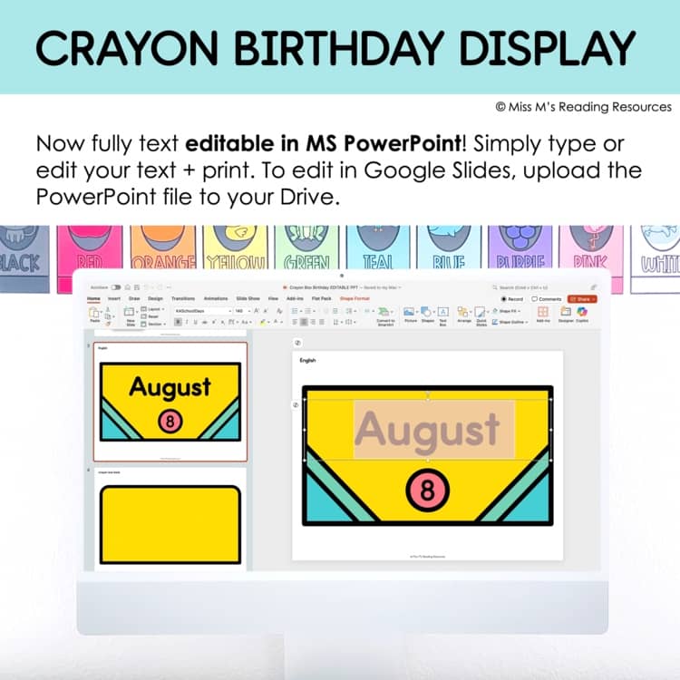 Classroom Decor Birthday Bulletin Board EDITABLE Crayon Happy Birthday Display