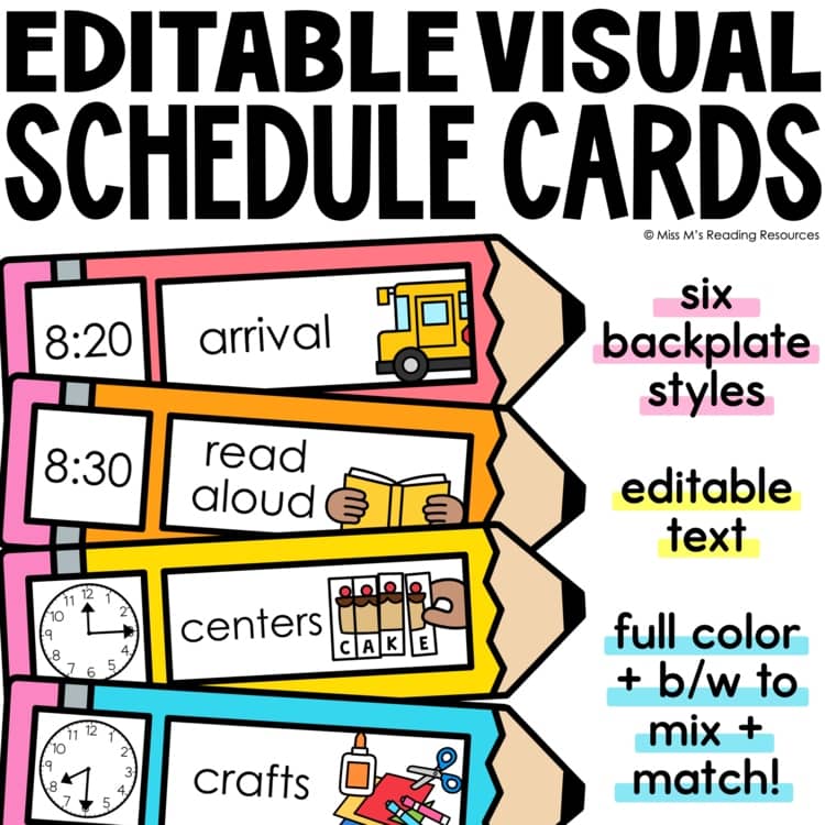 Classroom Management Visual Schedule Cards Daily Schedule Template EDITABLE Card