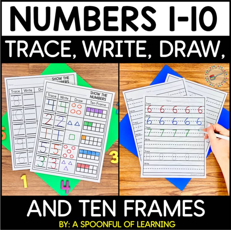 Numbers 1-10 Trace, Write, Draw, and Ten Frames